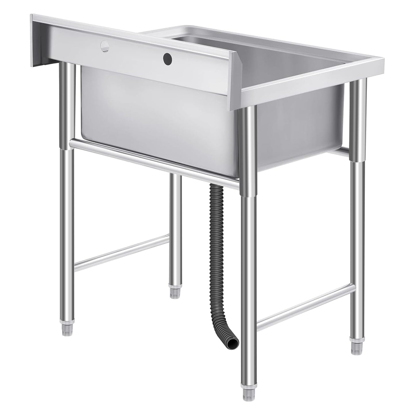 Garvee Outdoor Freestanding Stainless Steel Utility Sink, Commercial Single Bowl Prep Sink with Backsplash for Kitchen, Restaurant, Laundry, Garage, Bar & Workshop – Easy Clean & Anti-Splash Design