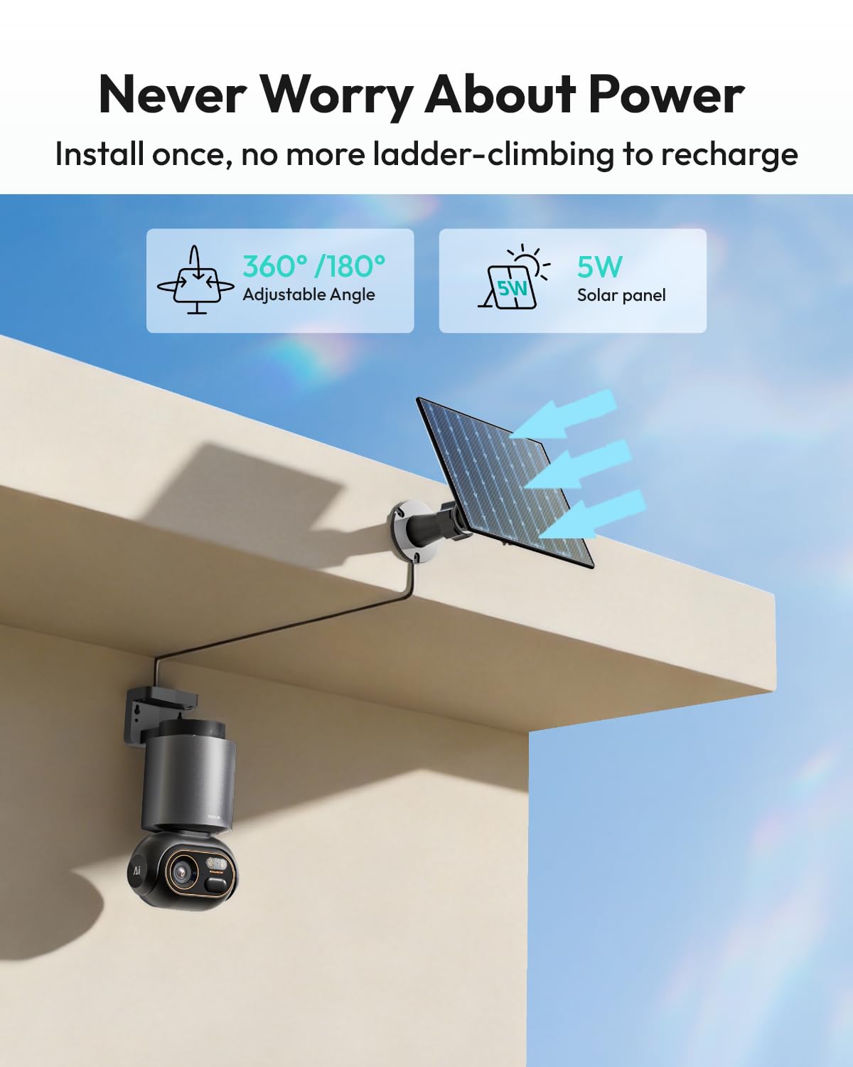 BOTSLAB 4K Security Cameras Wireless Outdoor, Add-On Camera Must Be Connected to Base Station, Solar Outdoor Camera with Full Color Night Vision, No Subscription, AI Recognition, 360° PT, 2.4GHz WiFi