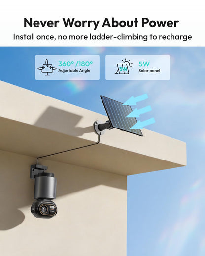 BOTSLAB 4K Security Cameras Wireless Outdoor, Add-On Camera Must Be Connected to Base Station, Solar Outdoor Camera with Full Color Night Vision, No Subscription, AI Recognition, 360° PT, 2.4GHz WiFi