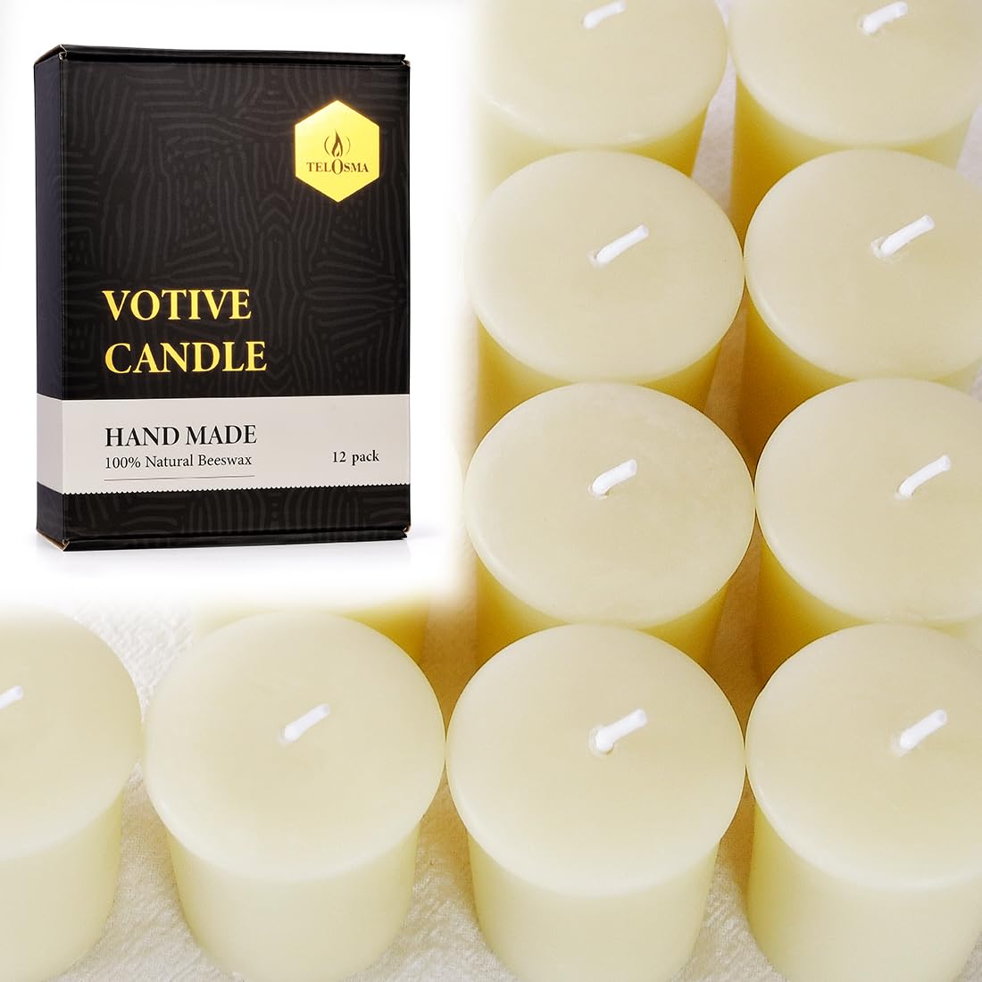 TELOSMA Natural Beeswax Votive Candles in Bulk - Small Beeswax Candle - Non Scent Votive Candle -Pack of 24 - Cream White