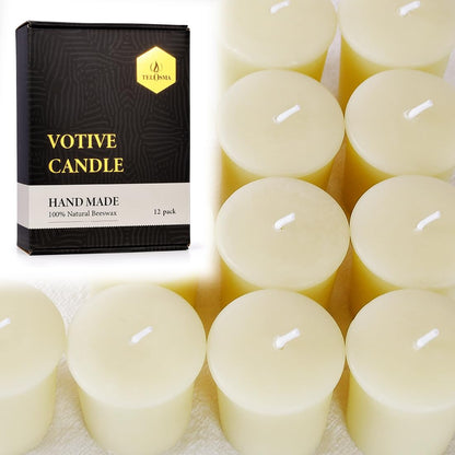 TELOSMA Natural Beeswax Votive Candles in Bulk - Small Beeswax Candle - Non Scent Votive Candle -Pack of 24 - Cream White