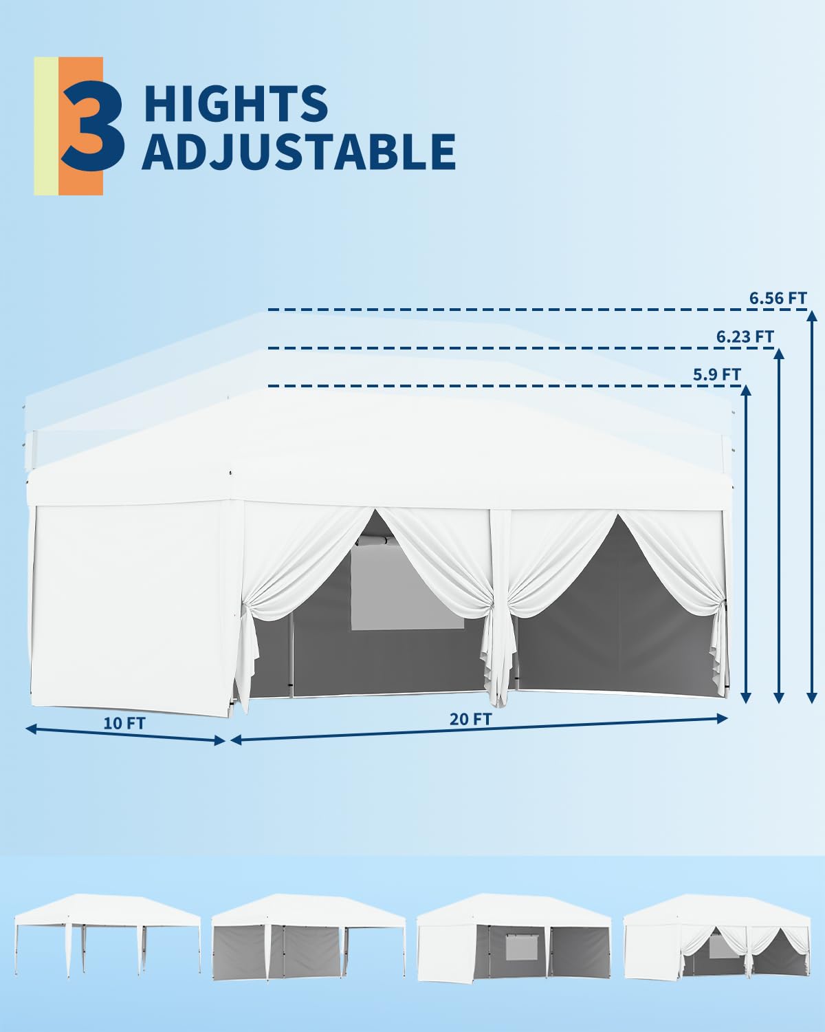PeakPursuit 6x10 Pop Up Canopy - 3M x 6M 210D Oxford Fabric, 6 Removable Sidewalls, Easy Set-up, Waterproof, Commercial Party Tent for Outdoor, Wedding, Backyard