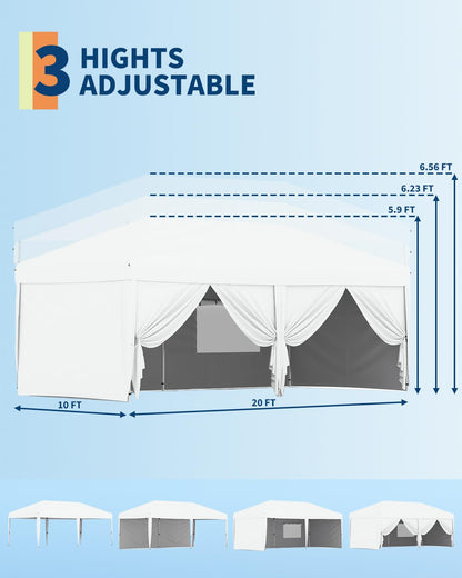 PeakPursuit 6x10 Pop Up Canopy - 3M x 6M 210D Oxford Fabric, 6 Removable Sidewalls, Easy Set-up, Waterproof, Commercial Party Tent for Outdoor, Wedding, Backyard