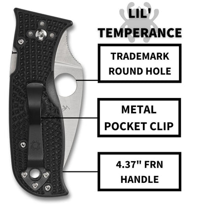 Spyderco Lil' Temperance 3 Lightweight Folding Pocket Knife with 2.9" VG-10 Steel Blade and FRN Handle - EDC Knife for Men and Women, Perfect for Hunting, Tactical, Camping - PlainEdge - C69PBK3