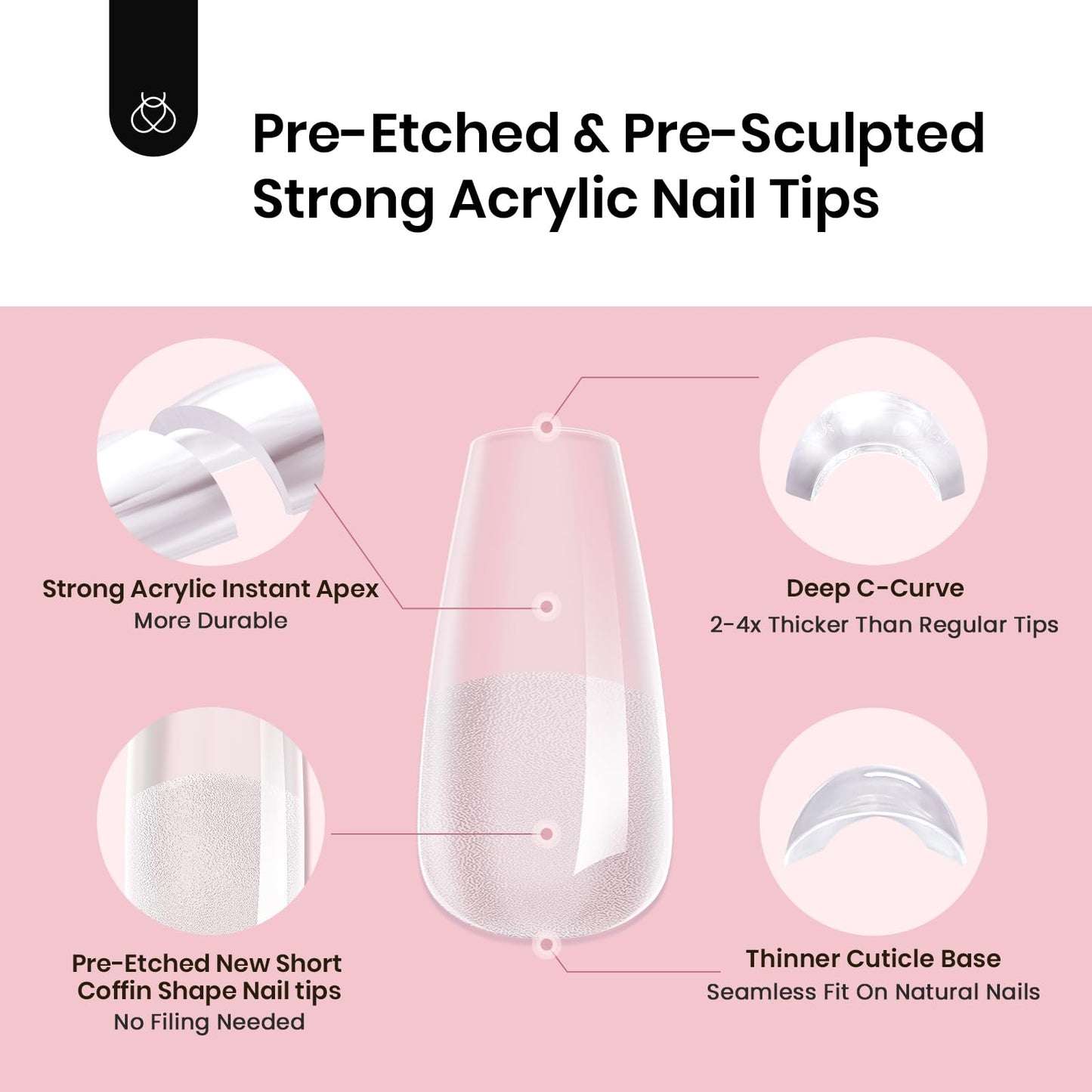 Beetles Tipex Gel Nail Kit, Medium Almond Nail Tips 224 Pcs 16 Sizes Pre-Building Pre-Etched Thick Acrylic Tips with Tipex Glue, Mini Lamp
