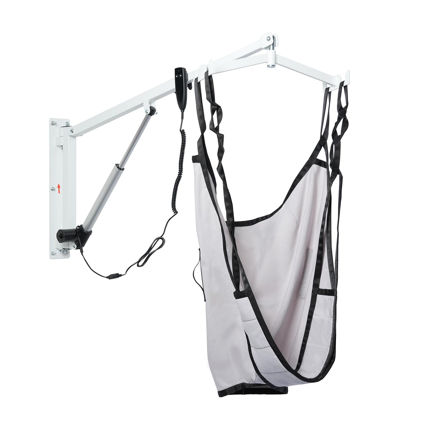 GxRichstar Wall-Mounted Patient Lift with Sling, Portable Electric Transfer Lift for Disabled, Elderly, Handicap, Remote Control, White