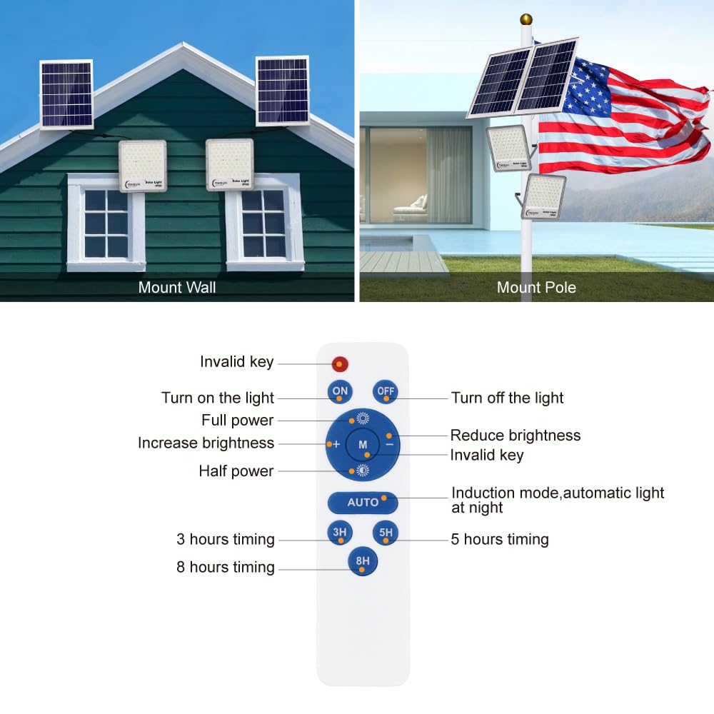 TINSUM Solar Flood Lights Outdoor, 2 Pack 600w Solar Street Light IP67 Waterproof 32000LM White LED Dusk to Dawn Security Commercial Lighting for Parking Lot,Stadium,Patio,Barn,Garage,Pathway