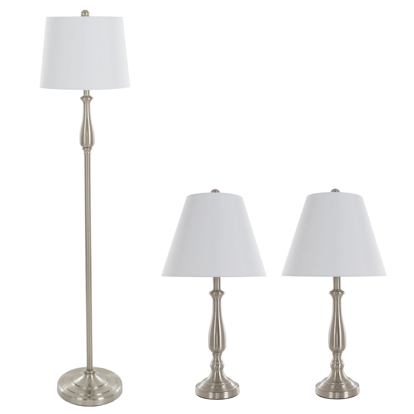 Lavish Home 3-Piece Home Lighting Set - Coordinating Bundle with 2 Table Lamps and 1 Floor Lamp for Home and Office Decor (Silver)