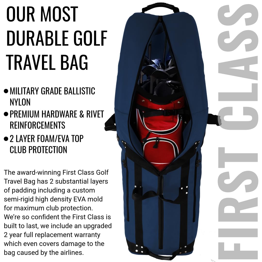 CaddyDaddy First Class Military Grade Ballistic Nylon Travel Cover with EVA Dense Foam Top Padding 2 Year Full Replacement Coverage Self Standing Base XL Wheels Case for Transporting Clubs on Airlines