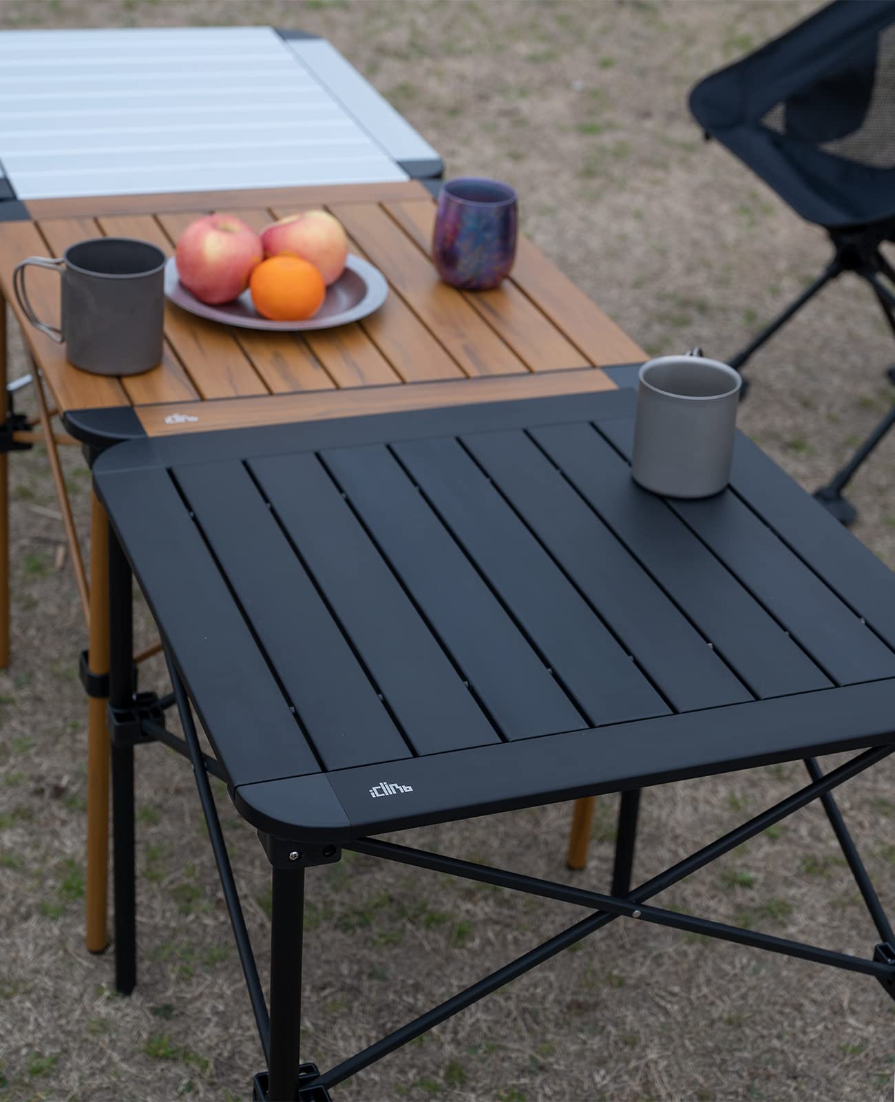 iClimb 1 Stable Square Folding Table and 1 Two Heights Super Easy Assemble Cot Bundle for Adults Outdoor Camping Glamping Picnic Travelling Backyards