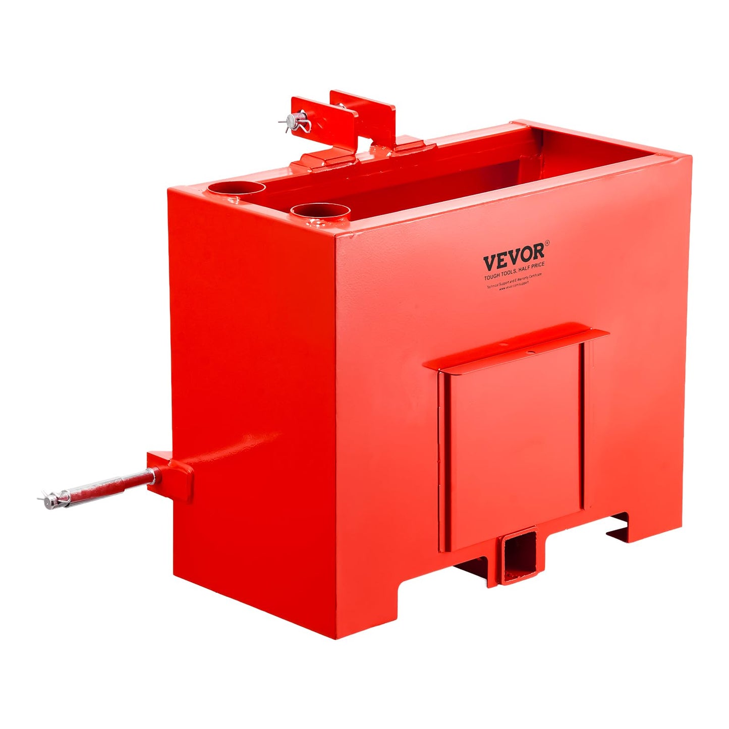 VEVOR Ballast Box, 3-Point Category 1 Tractor Ballast of 800 lbs Capacity, with Standard 2 Inch Hitch Receiver, Heavy-Duty Steel 3.2 ft³ Large Volume Durable Loader Attachment with Sliding Door, Red
