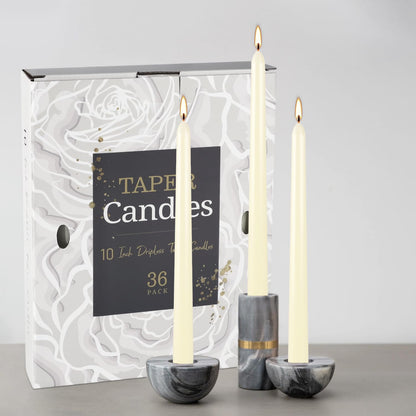 YOROXRG 36 Pack Ivory White Taper Candles, 7-8 Hours Burn Time, Unscented, Smokeless and Dripless, 0.8 x 10 Inch Dinner Candle Set for Household, Wedding, Party and Home Décor Candlesticks