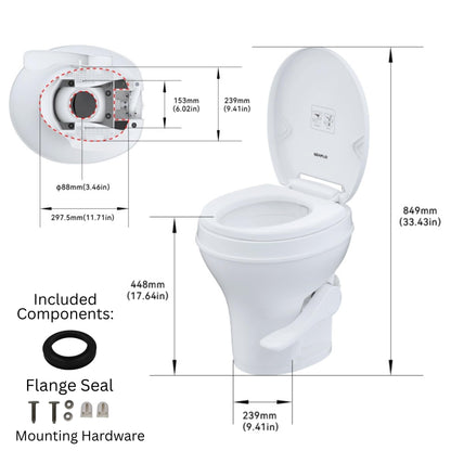 SEAFLO RV Toilet, Residential Height 18.4", Gravity Flush Foot Pedal, Soft Close Seat, Camper Toilet for RV Motorhome Travel Trailer, White, SFRTPH-01-01, 4-Year Warranty