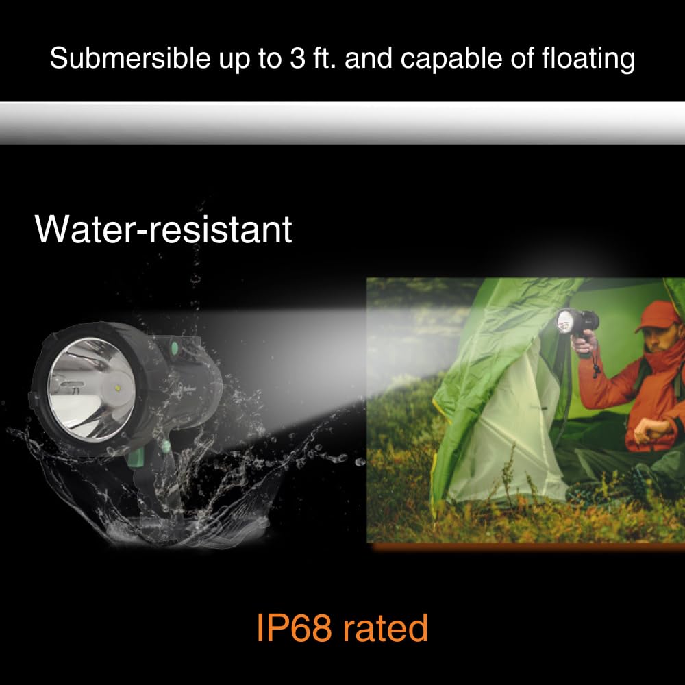 Rechargeable LED Flashlight Spotlight Outdoor Water Resistant 1250 Lumen Handheld with Swivel Stand, Hand Strap, and USB-c and Power Adaptor, Bright Light for Working, Hunting, Camping KE-SL700R