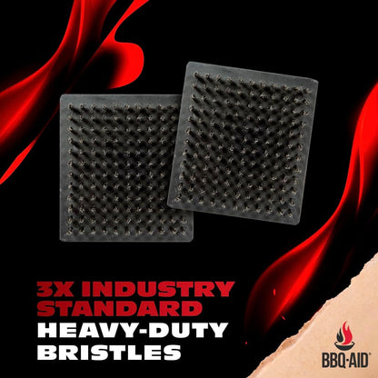 BBQ-Aid Grill Brush - Heavy-Duty Scraper with Extended Wooden Handle & Replaceable Stainless Steel Bristles