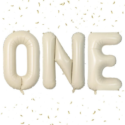 Biapian 40 Inch One Letter Balloons, Big Cream ONE Foil Balloons, 3 Pcs Giant Foil Large Aluminum Balloon Helium for Anniversary First One Year Old Girl and Boy 1st Birthday Party Decoration (Cream)