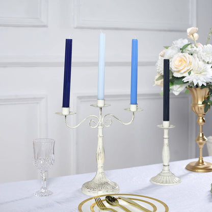 Tableclothsfactory 5 Pack | 9" Assorted Blue Premium Unscented Ribbed Wick Taper Candles, Tall Ribbon Wax Dinner Candles