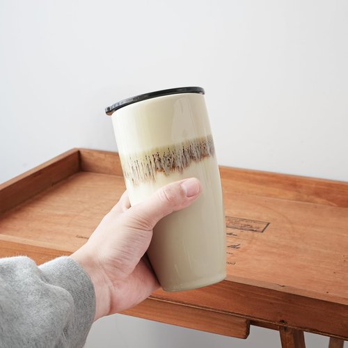 Bosmarlin Ceramic Trave Coffeel Mug with Lid, 21 oz, Portable Coffee Cup for Car Cup Holder, Microwave and Dishwasher Safe, Reactive Glaze