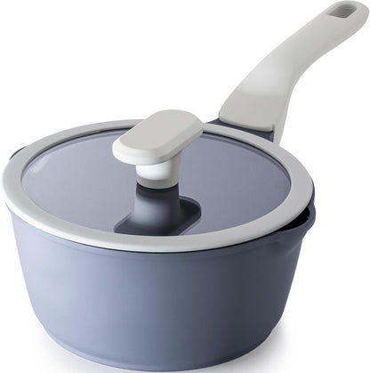 PRICUSIS Nonstick 2 Quart Saucepan with Lid - Ceramic, Non-Toxic, Induction Compatible, Pour Spouts
