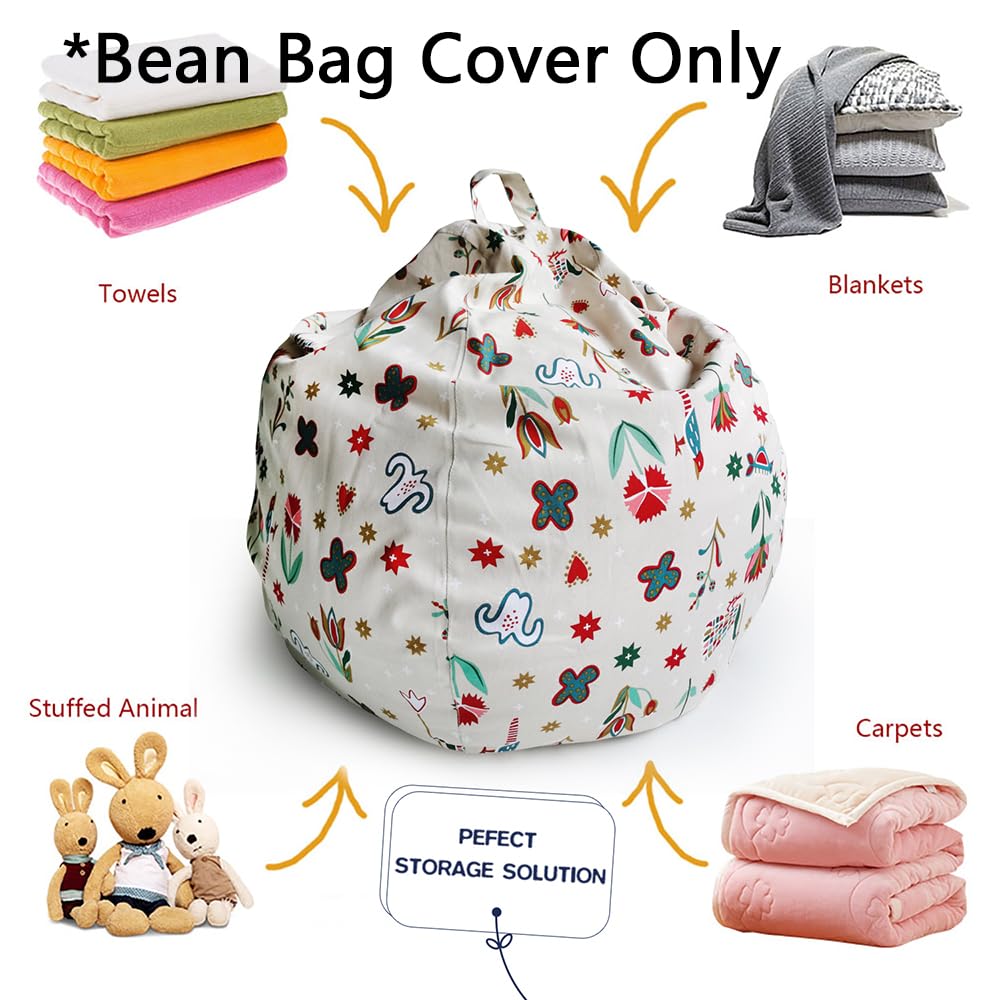 YuppieLife Stuffed Animal Storage Bean Bag Chairs Canvas Cover for Kids(No Filling)/Machine Washable and Durable Toddler Bean Bag Sofa Cover for Room Decor (Kid Painting, 38”)