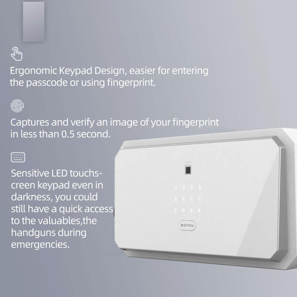 BOFON Fingerprint Password Safe Box, Security Box with Key,Safety Boxes for Home,Cabinets for Office,1.45 Cubic White