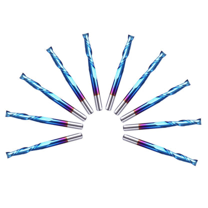 SainSmart Genmitsu 10Pcs Nano Blue Coat Flat Nose End Mill CNC Router Bits, 1/8" Shank Spiral Upcut 2 Flute End Mill Set (3.175 x 17 x 38mm)