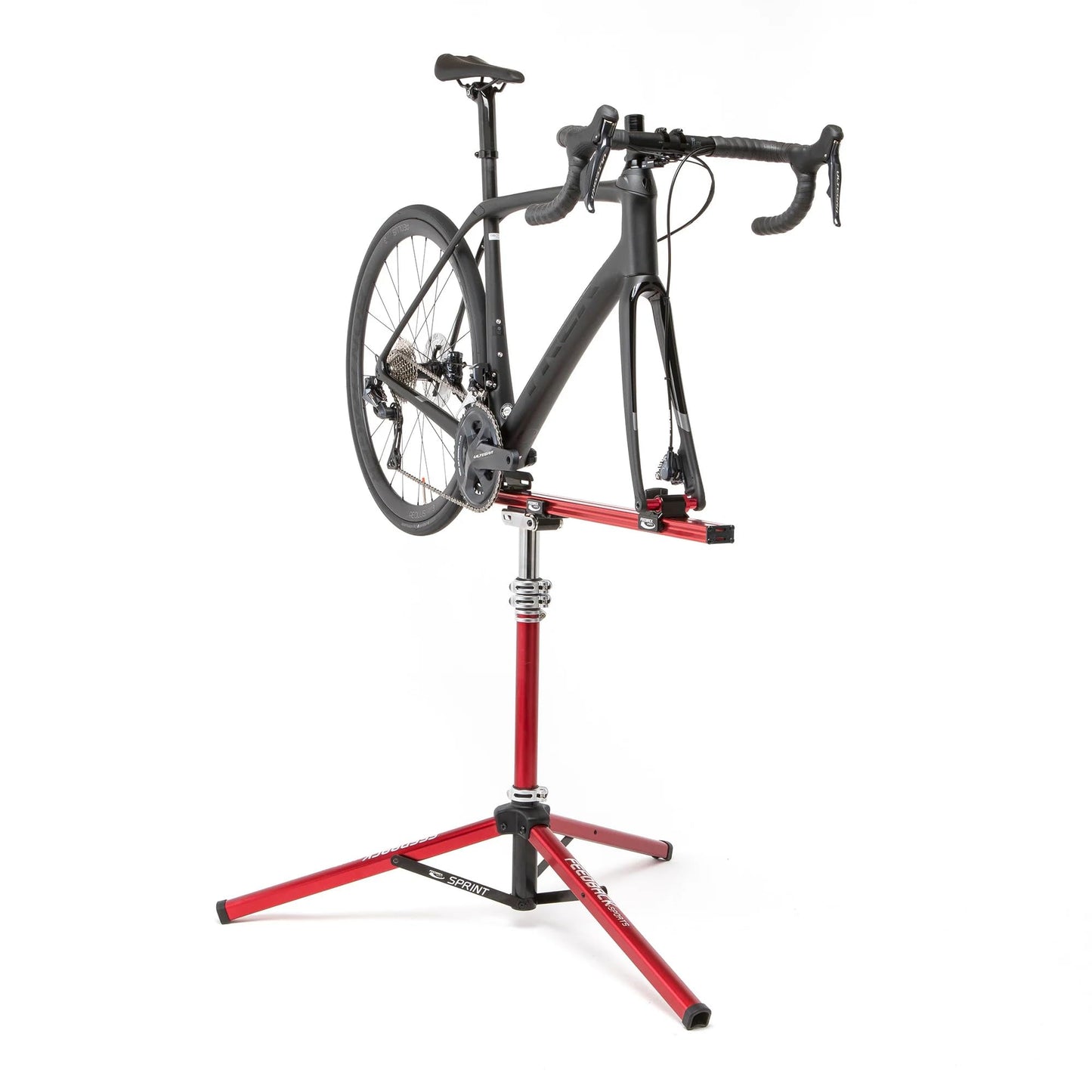 Feedback Sports | Sprint Bike Repair Stand | Compact Bicycle Workstand W/Tripod Base | 360-Degree Rotation | Dropout Style Mount | Red