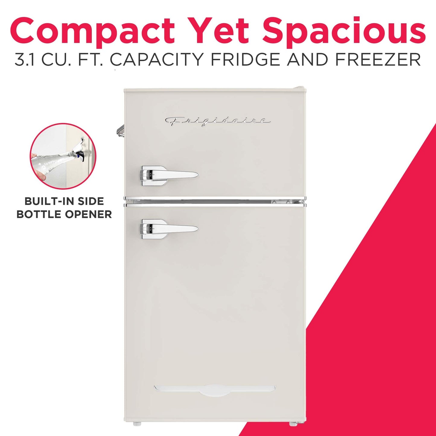 Frigidaire EFR840-Cream EFR840 Retro Mini Fridge with Freezer & Side Bottle Opener-Small 2 Door Refrigerator for Office Bar or College Dorm Room-3.1 Cu Ft (Cream)