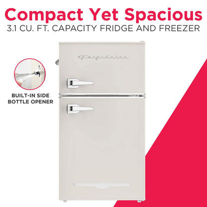 Frigidaire EFR840-Cream EFR840 Retro Mini Fridge with Freezer & Side Bottle Opener-Small 2 Door Refrigerator for Office Bar or College Dorm Room-3.1 Cu Ft (Cream)