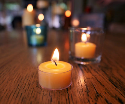 Bluecorn Beeswax Tea Light Candles, 100% Pure Natural Bees Wax, Yellow Tea Lights, Fragrance Free, Paraffin & Soy Free Candle Wax, Clean Burning, Long Lasting (4-5 Hrs), American Made, 48 Pack