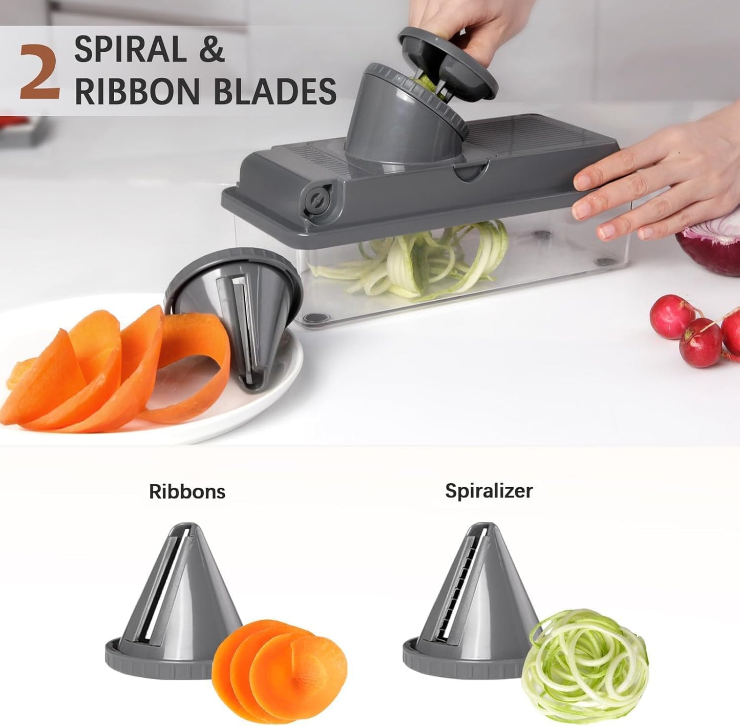 LHS Professional Vegetable Chopper - 11-in-1 Multifunctional Food Slicer with Storage Containers | Grey