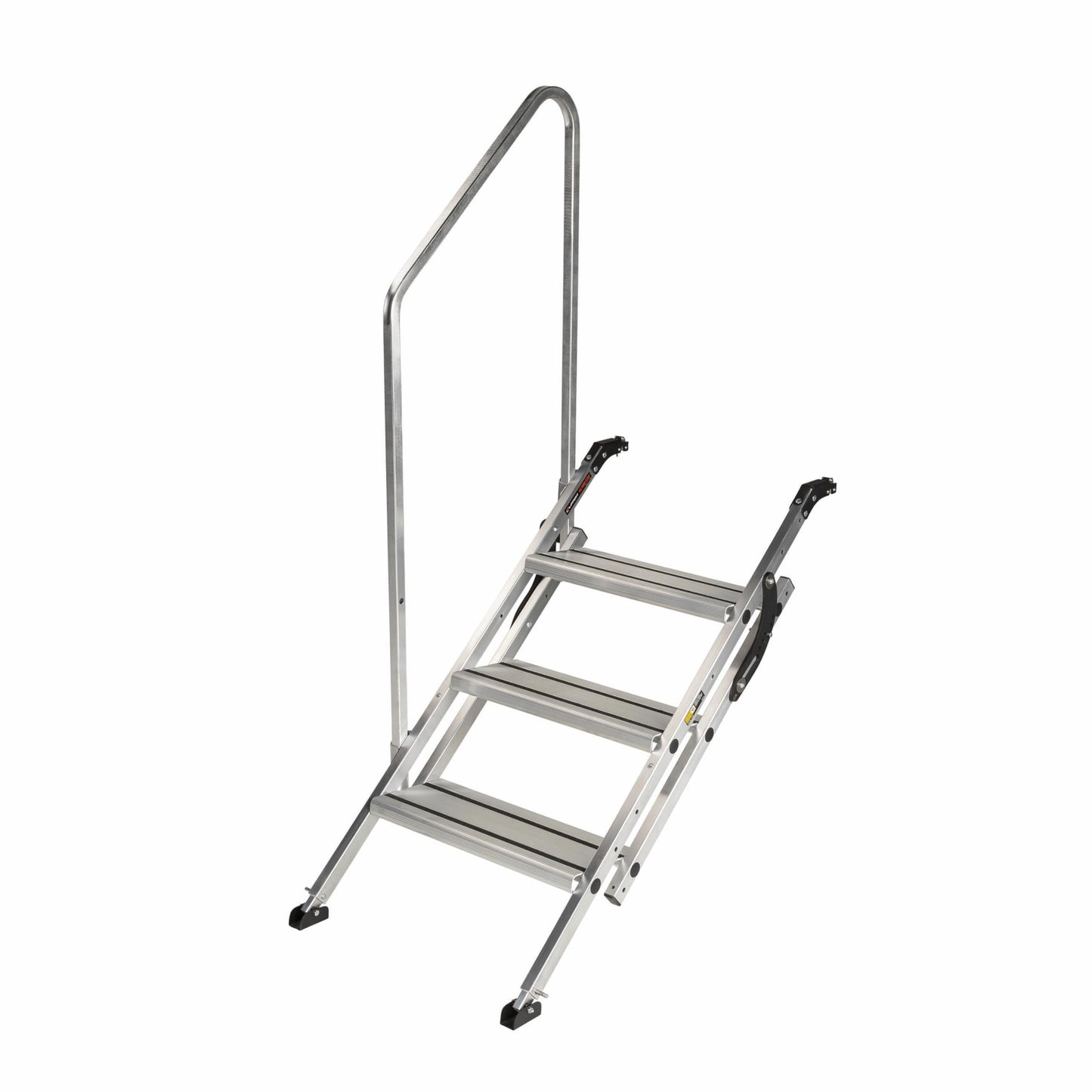 Lippert Victory Step Triple RV Steps for Toy Hauler Patio Systems with Entry Assist Handrail, 300-lb. Weight Capacity, 8" Rise, Anti-Slip Treads, Adjustable Legs/Step Pitch, Easy Storage - 2023024500
