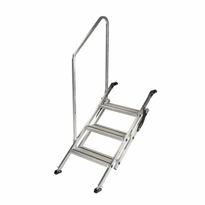 Lippert Victory Step Triple RV Steps for Toy Hauler Patio Systems with Entry Assist Handrail, 300-lb. Weight Capacity, 8" Rise, Anti-Slip Treads, Adjustable Legs/Step Pitch, Easy Storage - 2023024500