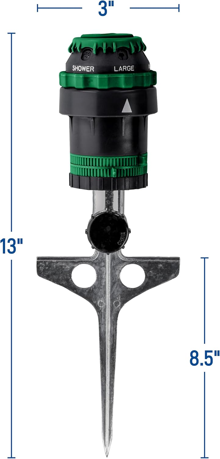 Orbit H2O-Six Gear-Drive Sprinkler - Customizable Lawn Watering Coverage | Durable Metal T-Spike Design - 58573