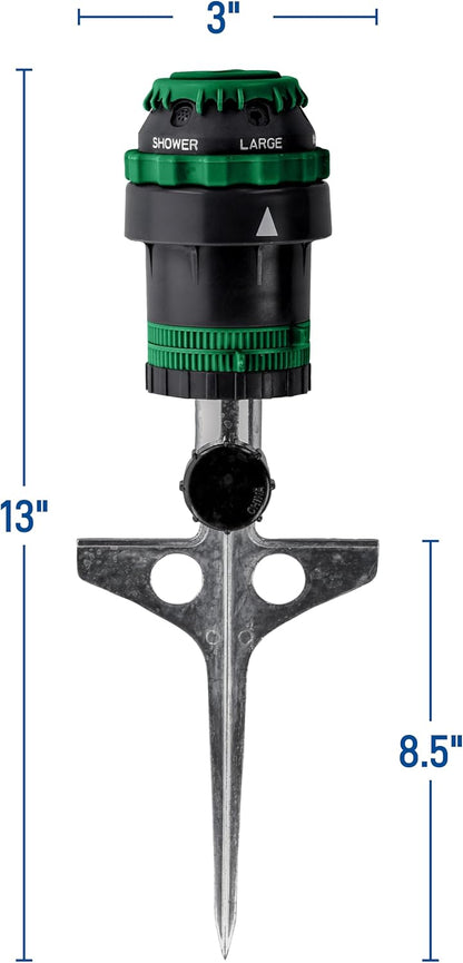 Orbit H2O-Six Gear-Drive Sprinkler - Customizable Lawn Watering Coverage | Durable Metal T-Spike Design - 58573