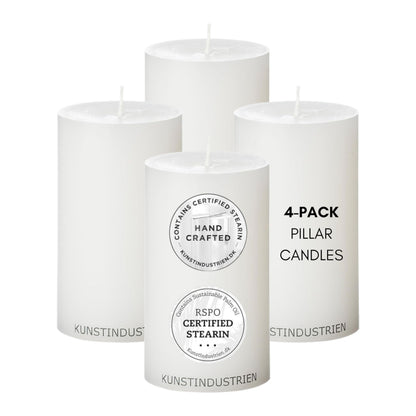 White Pillar Candles, Handmade in Europe, 4 Pack – RSPO Certified, Dripless & Smokeless Velas, Long Burning Candles 70 Hours per Large Candle, Unscented Candle Set (4 pcs, Ø 2.8 in x H 4.7 in, White)