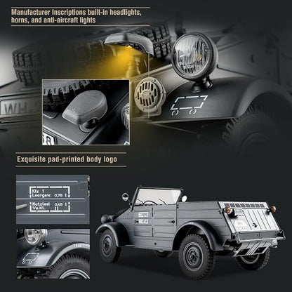 BEEZRC RocHobby 1/12 RC Crawler Kubelwagen Type 82 RC Car for Adults 4WD Off-Road Remote Control Truck Hobby RC Crawler with LED Lights 8Km/h High Performance