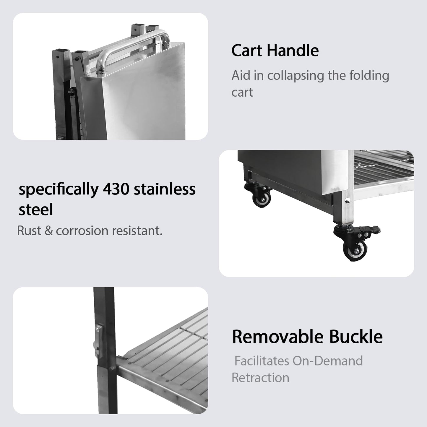 Metrixpio Stainless Steel Kitchen Cart, Foldable Origami Design,Slim Rolling Cart with Storage, Portable Microwave & BBQ, Kitchen Island on Wheels