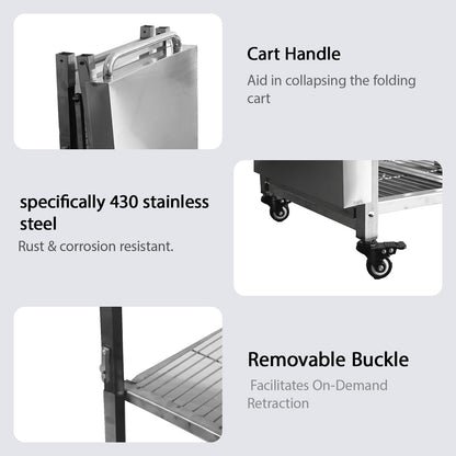 Metrixpio Stainless Steel Kitchen Cart, Foldable Origami Design,Slim Rolling Cart with Storage, Portable Microwave & BBQ, Kitchen Island on Wheels