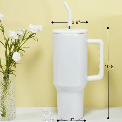 FECBK 40 oz Sublimation Tumbler with Handle and Straw Keeps Cold for 34 Hours Leakproof Stainless Steel Double Wall Vacuum Insulated Travel Mug Sublimation Blank Tumblers Bulk White 16 Pack