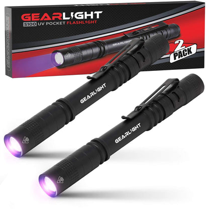 GearLight UV Black Light Flashlight S100 - 2 Pack Mini Blacklight for Leak Detection, Pet Urine, Stains - Black Color
