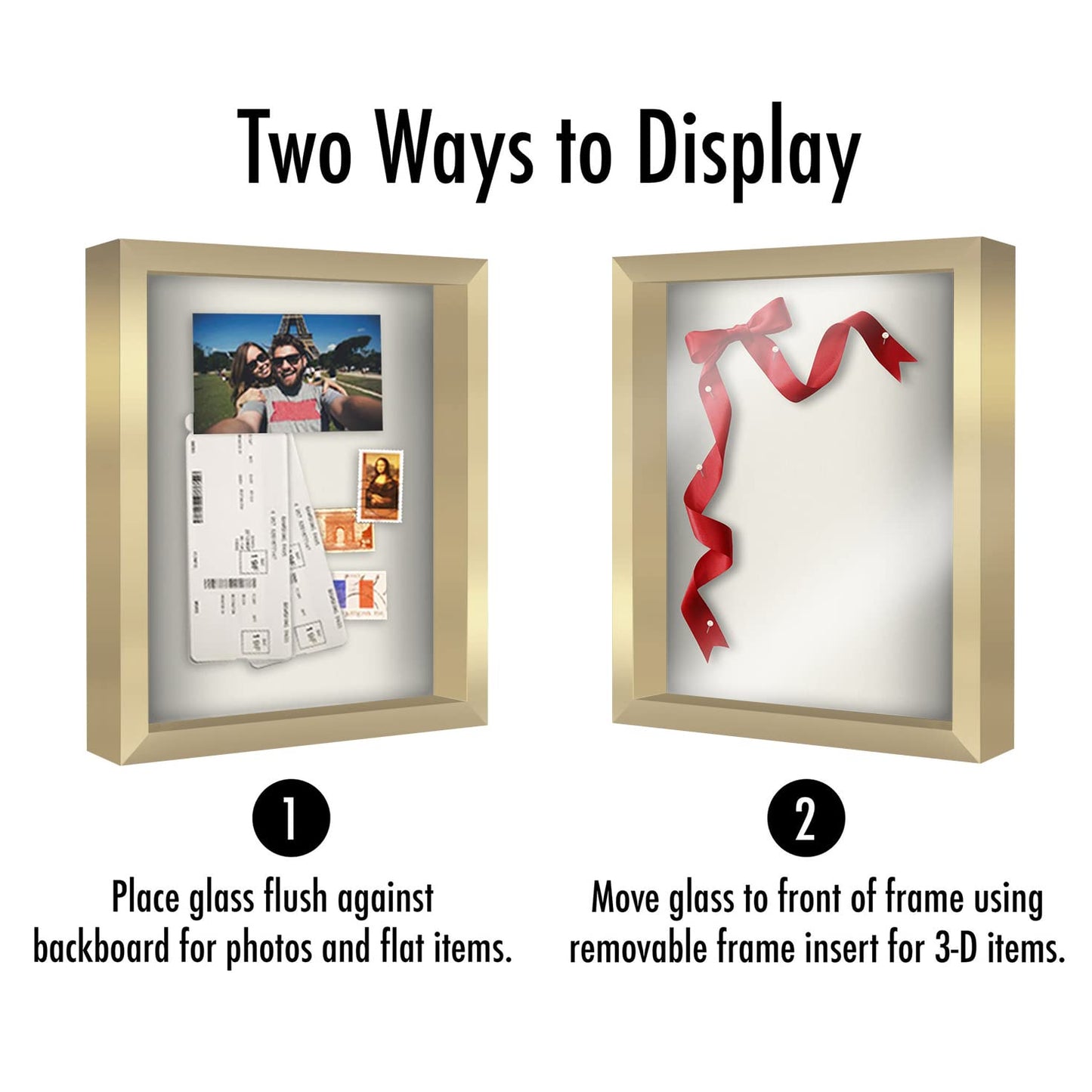 Americanflat 11x14 Shadow Box Frame with Shatter-Resistant Glass - Silhouette Collection - Large Shadow Box Display Case for Tabletop and Wall Display - Gold with Soft Felt Back
