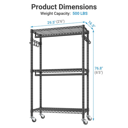 VIPEK R2C Medium Heavy Duty Clothes Rack Rolling Garment Rack with Cover Adjustable Clothing Rack for Hanging Clothes Portable Closets with Double Rods, Black Rack with Black Upgraded Polyester Cover