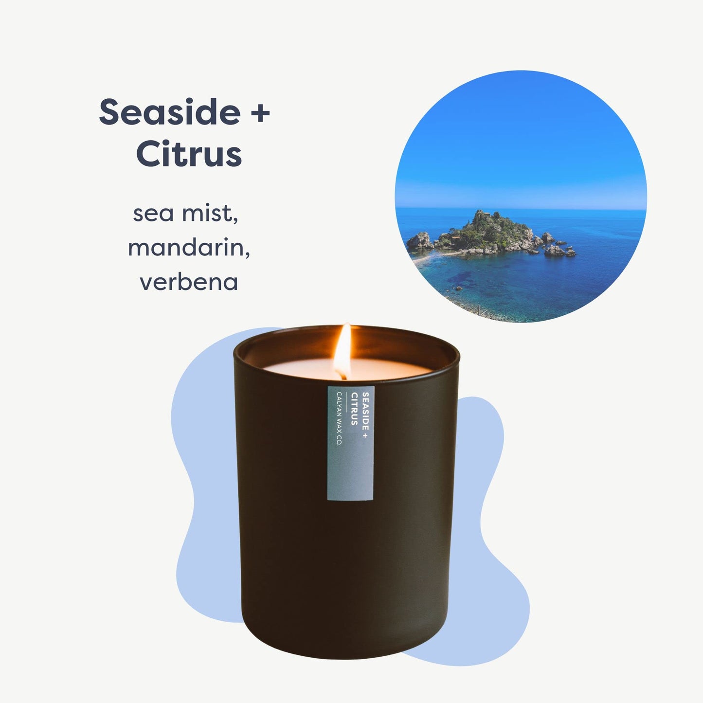 Calyan Wax Co. Seaside & Citrus Scented Candle - 75 Hour Burn - Luxury Clean Soy Wax Candles - Long Lasting Black Tumbler Jar Candle for Home - 10.2oz