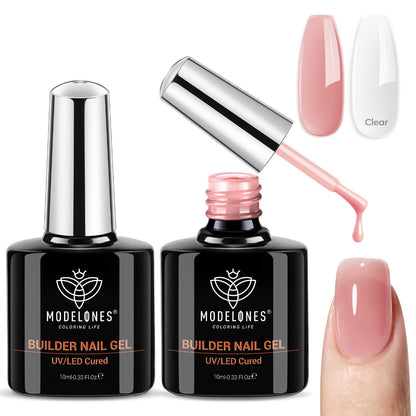 modelones Gel Nail Polish Set 2 Pcs 15ml French Manicure Kit White Nude Pink Jelly Sheer Gel Polish Soak Off UV LED Classic French Tip Gel Polish Natural Nail Art DIY Gift for Women