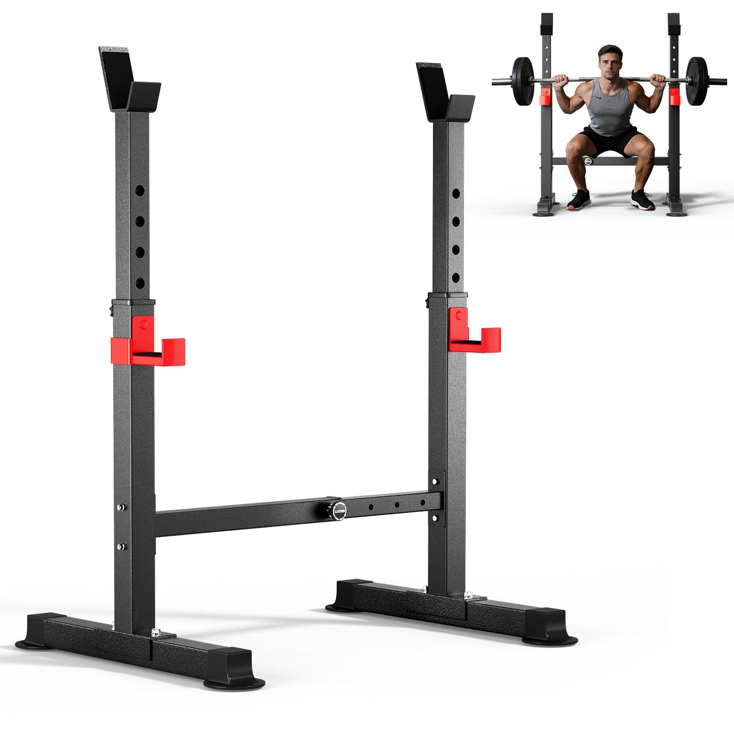 Streamnova Adjustable Squat Rack, 550LBS Multi-Function Barbell Rack for Weight Lifting and Home Gym Fitness Workout Portable Squat Bench Press - Great for Beginners