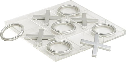 Deco 79 Acrylic Plastic Tic Tac Toe Game Set with Silver Pieces 12 x 12 x 1 Clear