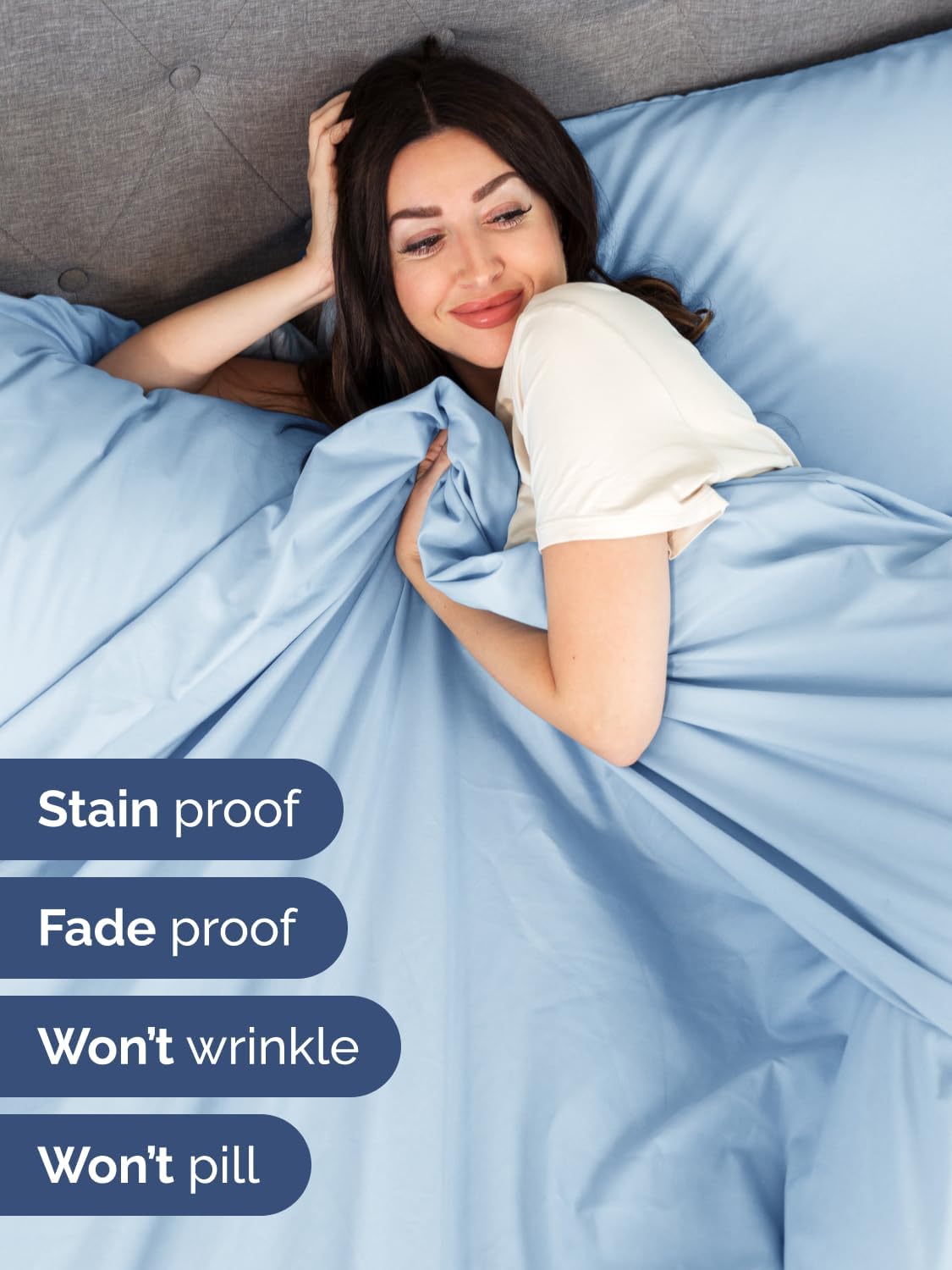 Skiennix Extra Deep Split King Sheet Set - 7 Piece Breathable Cooling Bedding - Soft Wrinkle-Free Light Blue