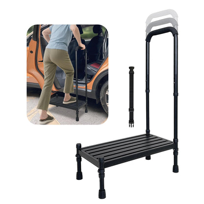 Car Step Stool with Handle for Elderly, Medical Handicap Step Stools with Handrail, Seniors Bed Steps for High Beds, Heavy Duty Metal Stepping Stool with Safety Step Platform, Vehicle Step Up Assist