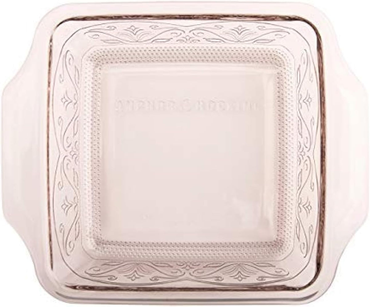 Anchor Hocking Square Baking Dish - Embossed Glass - 8 x 8 - Elegant Rose Design
